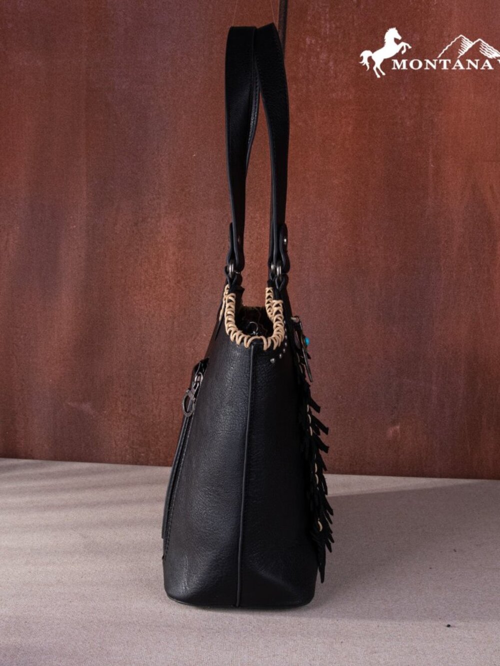 Montana West Handbag Western Feather Saddle Stitch Concealed Carry Tote Purse - Picture 2 of 3